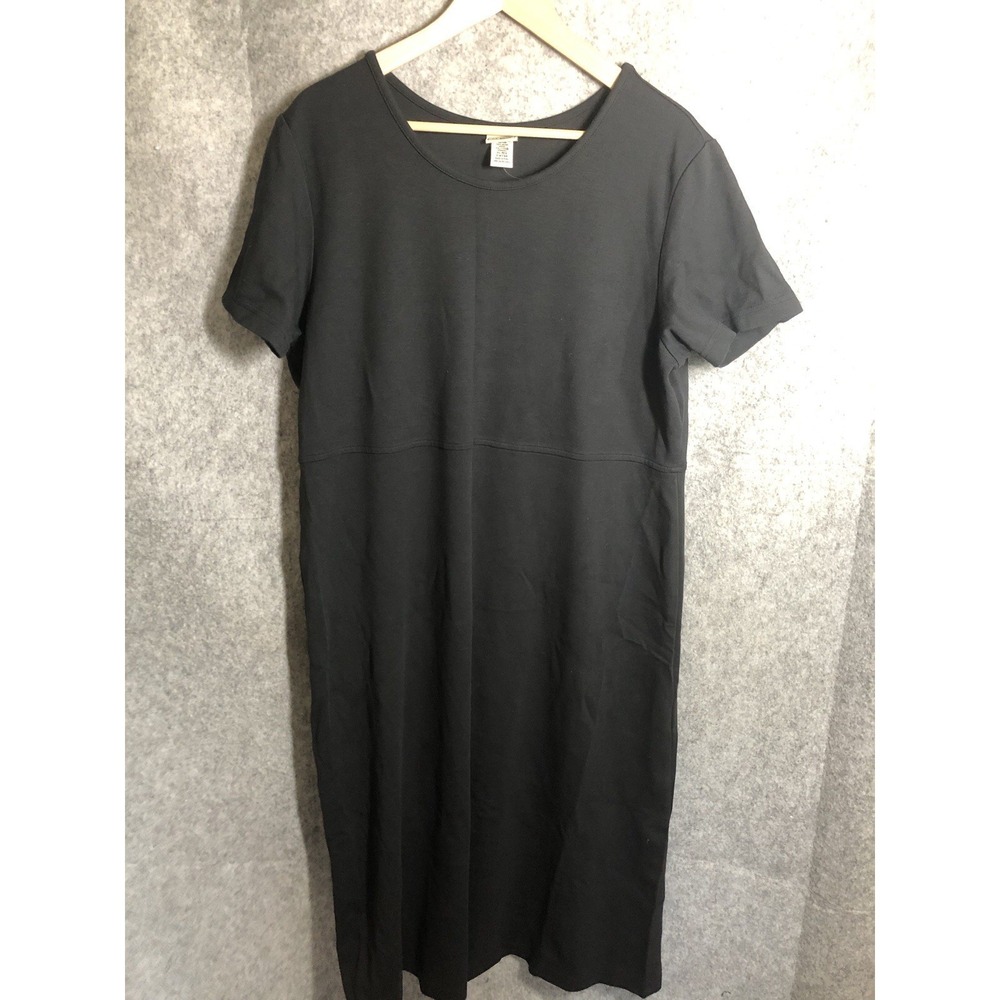 L.L. Bean Dress Womens XL Black Maxi Cotton Short Sleeve Stretch Classic